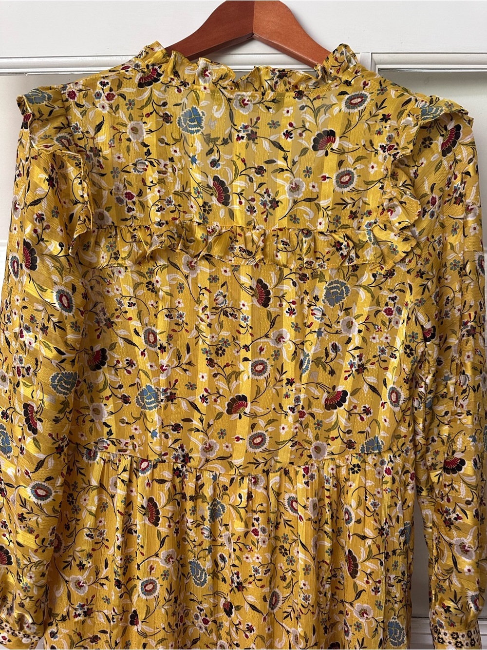 Zara Yellow Floral Ruffle-Neck Maxi Dress Size XS - Picture 4 of 13